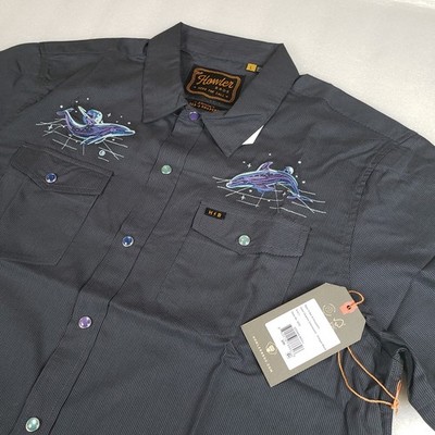 NWT Howler Men's Large Mutation Dolphin Dimensions H-Bar-B Snapshirt Shirt West