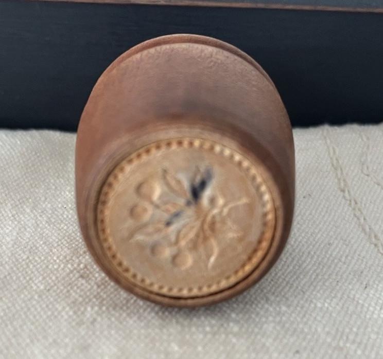 Vintage Primitive Miniature Wood Butter Mold Press Stamp Cherries Design