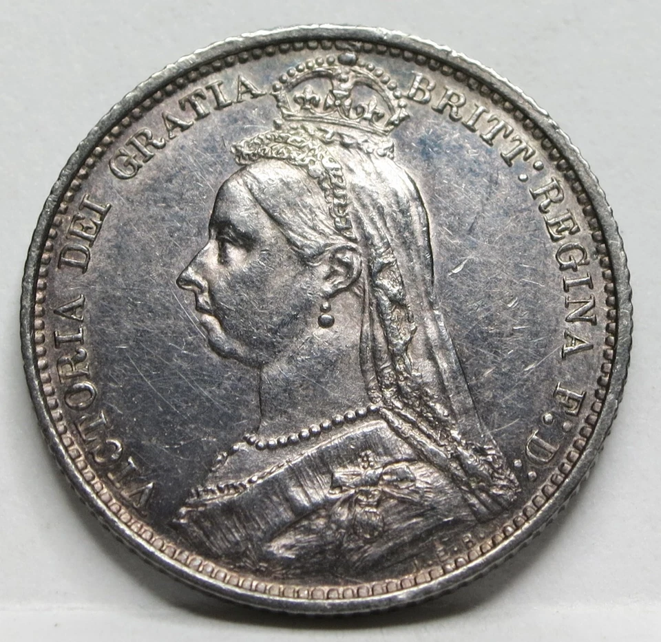 GREAT BRITAIN UK England 6 pence Sixpence 1887 XF AU Victoria Silver Crown #E40 - Image 2 of 4