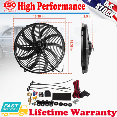 16'' Universal Slim Fan 3500FCM Push Pull Electric Radiator Cooling 12V Mount Set