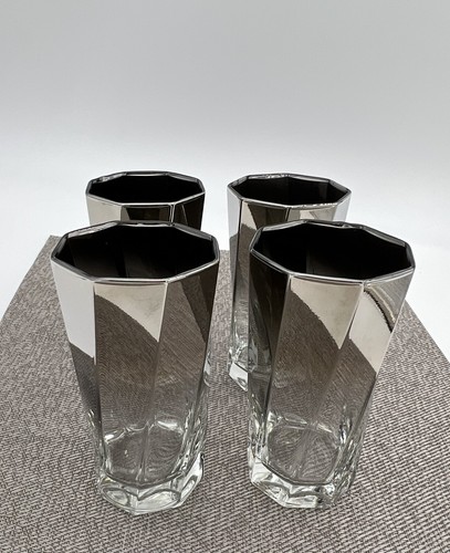 VTG Queens Lusterware Silver Fade Glasses Caddy Coasters Set Of 4 Rare OCTAGON - Picture 2 of 6