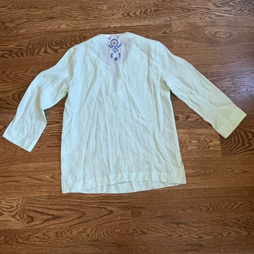 Lilly Pulitzer Leinen Top Damen M Grün Stickerei Akzent V-Ausschnitt Langarm - Bild 7 von 20