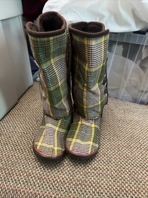 Sugar Boots Fabric Women Sz 7 Mid Calf Plaid
