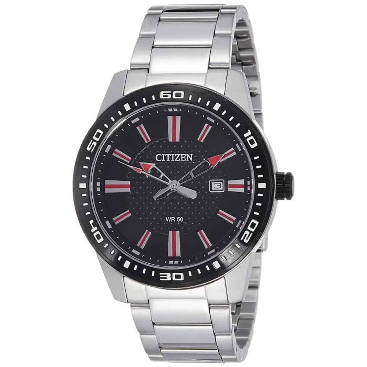 Montre Citizen homme noire étanche WR 50 avec cadran analogique précis
