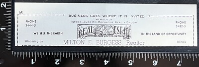 Milton E Burgess Real Estate Bloomington IL 1957 Advertising Print Ad