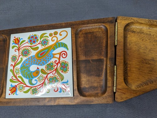 Vtg 70s Gail Craft Pheasant Folding Cheese Charcuterie Board Woodware Japan - Picture 14 of 18