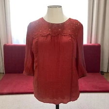 Fig And Flower Boho Lace Blouse Plus Size Rust Red Top Cottagecore Chic
