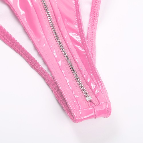 UK Women Wetlook PVC Leather Briefs High Cut Belted Zipper Hot Pants Boxer Thong - Picture 29 of 35