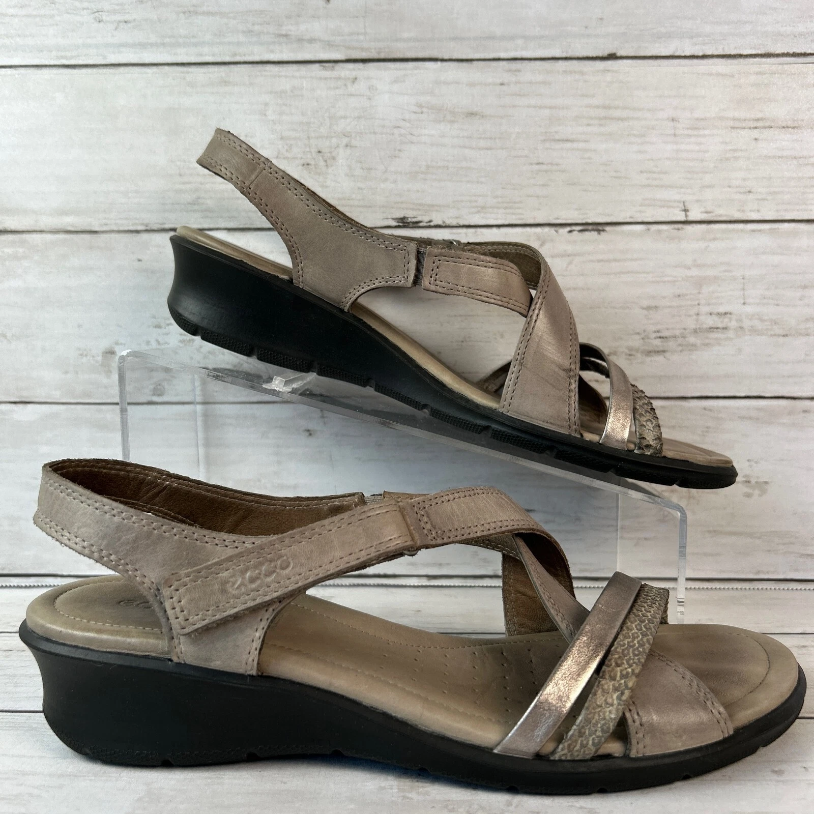 Ecco sandali con cinturino donna 10 10 5 pelle grigia zeppa punta aperta comodi tutti i giorni