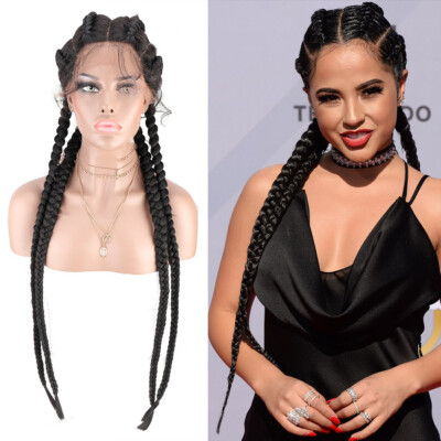 Long Braided Wig Braiding Synthetic Lace Front Wig with Four Braids for  Women