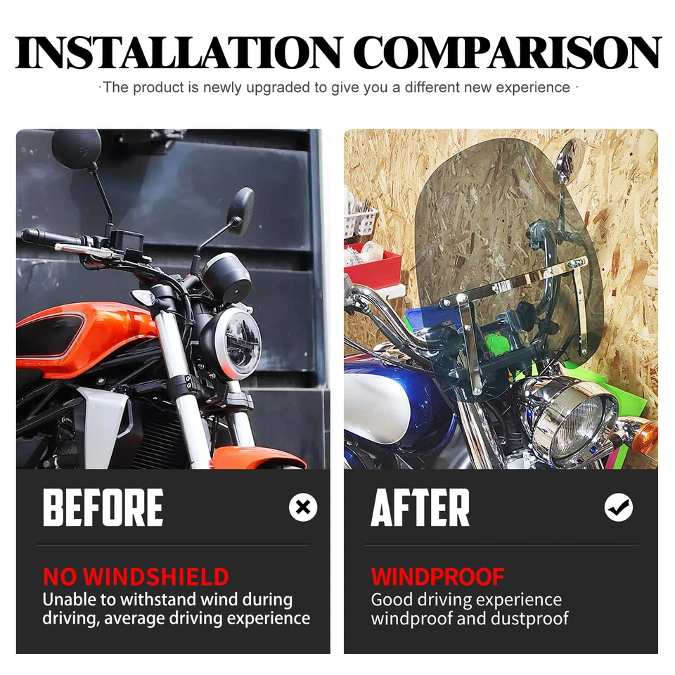 Parabrisas de humo de 18" x 16" apto para manillar universal de motocicleta de 7/8" 1" 1,25" Foto 3 de 4