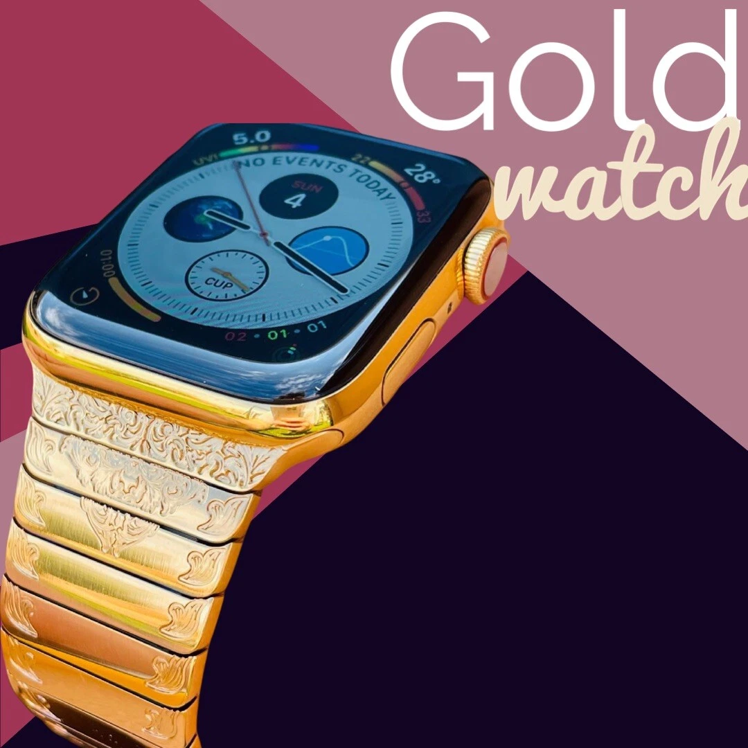 Custom 24k Gold Plated 45mm Apple Watch Stainless Steel Series 7 ENGRAVED Band