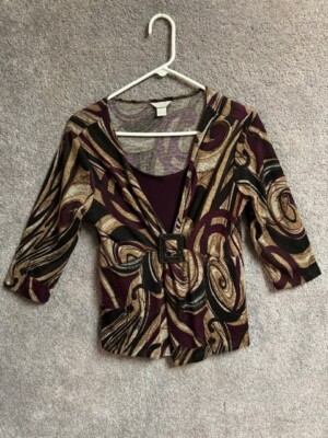 90s Y2K Top Petite M Geometric Paisley Buckle Office Career Fall Whimsigoth