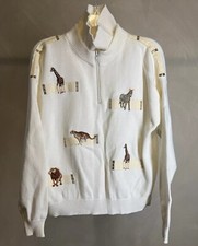 Vintage Safari Animal cream High zip-neck pullover sweater,USA made|Size:S/1400