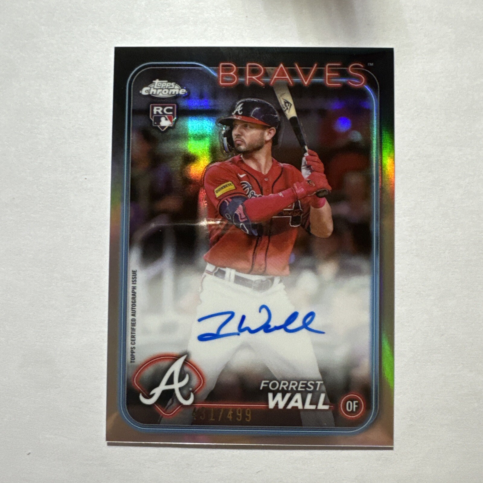 2024 Topps Chrome Forrest Wall RC Refractor On-card Auto /499.  #RA-FW Braves