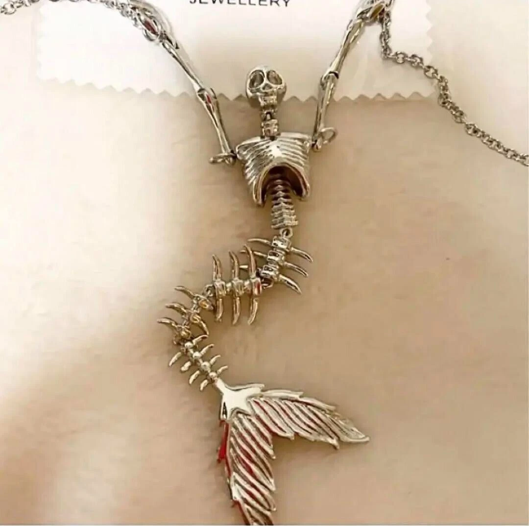 Vivienne Westwood Ariel Skeleton Mermaid Skull Necklace silver
