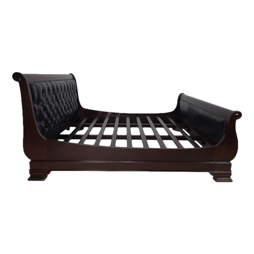 Solid Mahogany Wood Upholstered High Foot Vanessa Sleigh Bed New - Picture 7 of 45