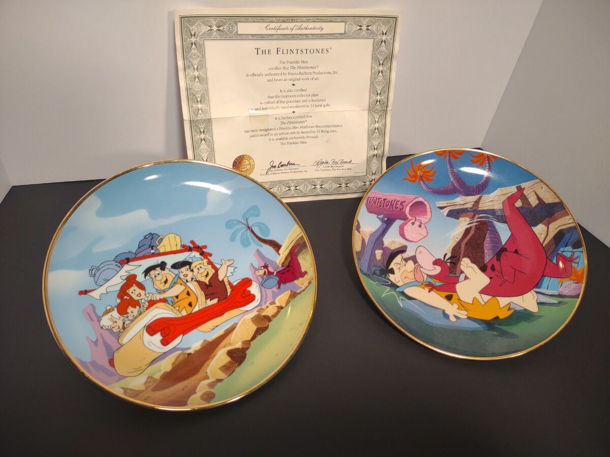 2 Flintstones Franklin Mint Collector Plates Welcome Home Fred and Stone Age Fam eBay