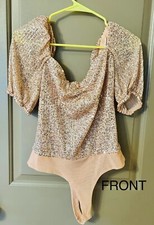 ASTR The Label Sequined MEDIUM Bodysuit Rose Gold Sweetheart Neckline Sequin