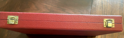 Vintage Backgammon set w Red & Cream Marbled Plastic Pieces w/ Cork Field - Picture 6 of 8