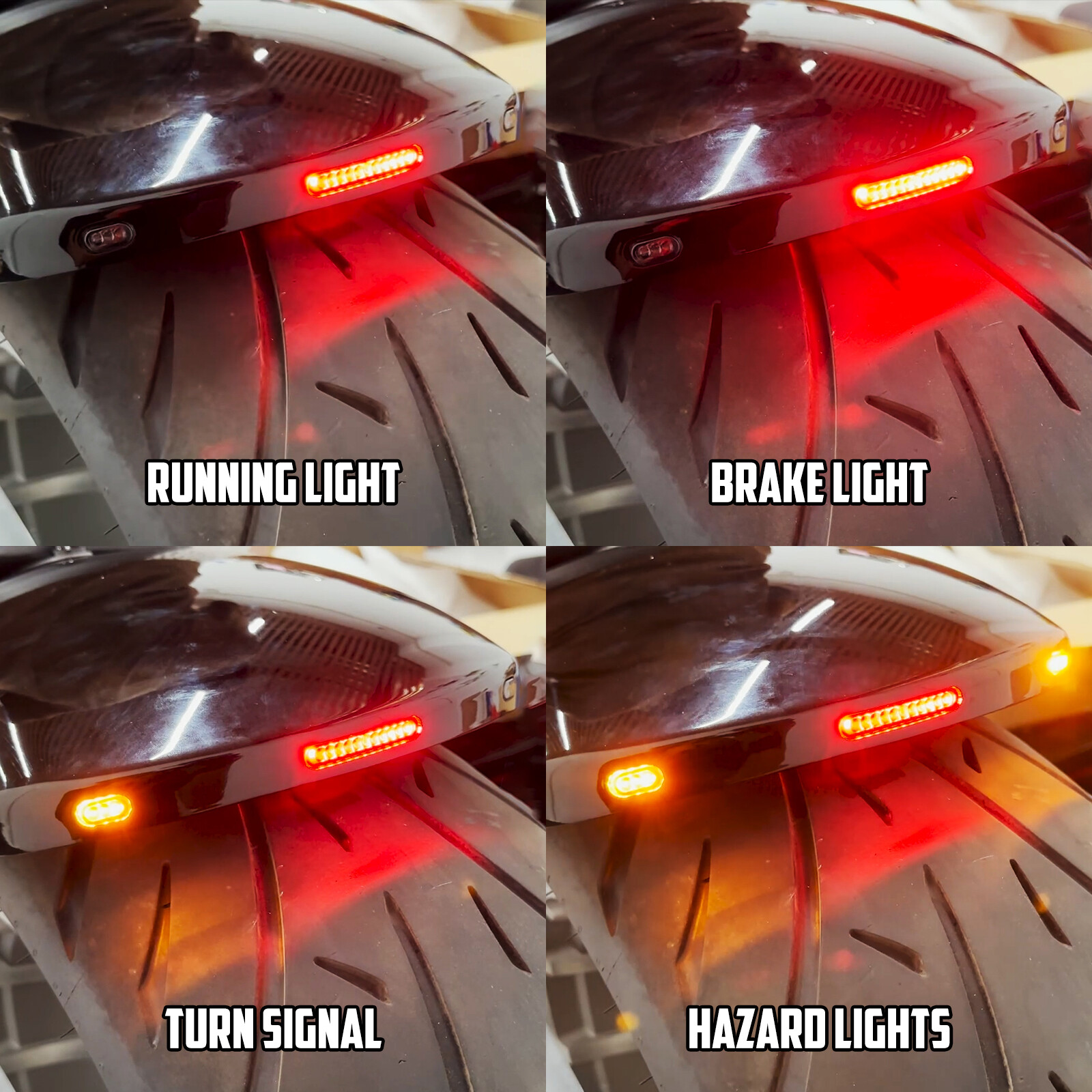 Red Line Solo Driver Rider Seat + Rear Short Fender w/ Turn Signal LED Light Kit