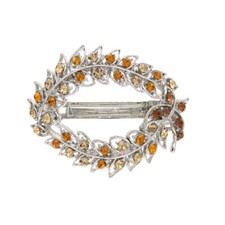 Flower Hair French Metal Barrette Clasp Clip Austrian Crystal Rhinestone Brown
