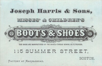 Tradecard, Joseph Harris Sons, Boots Shoes, Summer Street