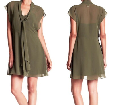 $325 Haute Hippie Front Tie Dress X Small 0 2 Green + Optional Liner Sheer NWT