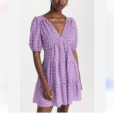 Xirena Nissa Printed Dress w/ Pockets Size L in Purple Clover 100% Cotton NWT