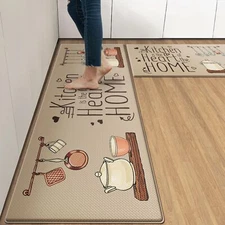 Anti-Fatigue Kitchen Rug Set of 2 Brown Quotes Cooking Farmhouse Cushioned Ki...