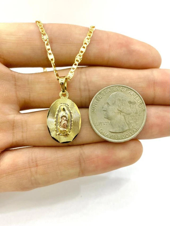 14K Nuestra Señora de Guadalupe Dije Colgante Collar Familia Joyería Religiosa 22x14 Foto 3 de 4