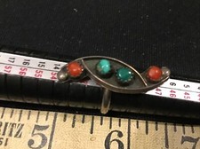 Sterling Silver Navajo Band Ring Sz 5 .5 Snake Eye Coral Turquoise