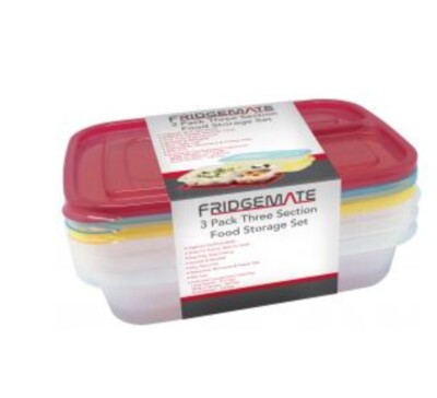 Fridgemate  Three Section Food Containers Meal Prep (3 Pack)