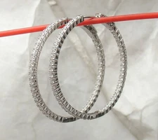 1 1/2" Inside Out Prong Set Diamonique CZ Hoop Earrings AntiTarnish 925 Silver