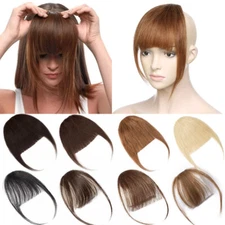 Real Remy Human Hair Bangs Extensions Clip In Thick Fringe Hairpiece Neat Front