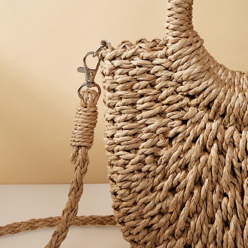 Handwoven Rattan Half-moon Bag – Summer Straw Crossbody Beach Shoulder Purse - Picture 9 of 26