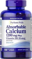 Puritan's Pride Absorbable Calcium 1200 mg with Vitamin 100 Count (Pack of 1)