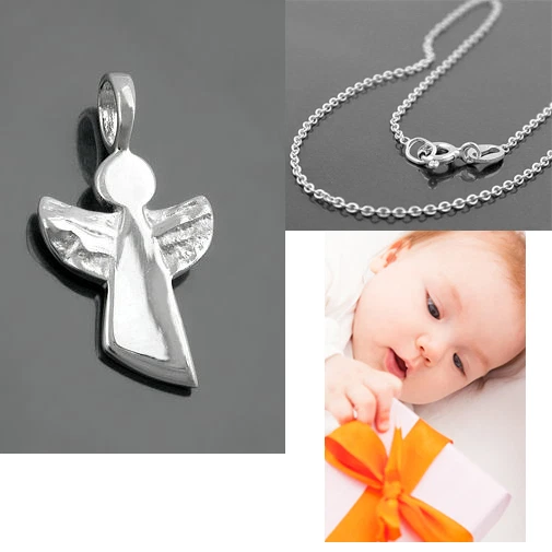 FACHHANDEL-DIREKT moderner Baby Kinder Taufe Schutzengel Anhänger mit 38 cm Kette Echt Silber 925