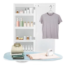 Wall Ironing Board, Wall Mount Iron Board Holder, and Storage & Mirror Hide Away