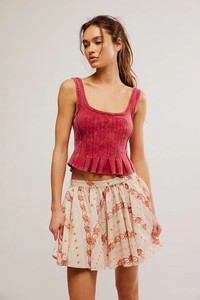 Free People Gaia Printed Mini Skirt Floral White Casual Beach Cotton X Large XL