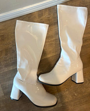 Womens White Patent Leather Knee High Zip Boo...