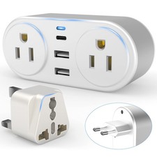 European Travel Plug Adapter for Europe UK, CHUAFIUR International grey