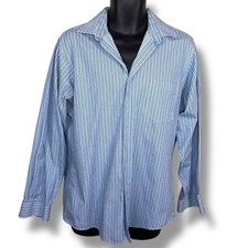 Size 16 Arrow Mens Button Front Dress Shirt Long Sleeve Fitted Blue Striped