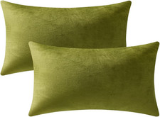 Lumbar Pillow Covers 12x20 Chartreuse: Pack of 2 Cozy Soft Velvet Rectangular Mo