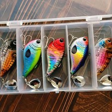 🎣 5pcs Sun Fish Vib Lures – Vibrant Rainbow Trout Pattern, Rattle & Long‑Castin