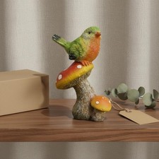 Toadstool Bird Figurine Weather-Resistant Garden Decor for Flower Bed