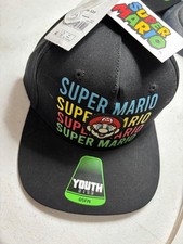 Nintendo Super Mario Black Graphic Snapback Hat Youth One Size Fits Most -NWT