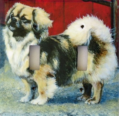Tibetan Spaniel Double Toggle Light Switch Plate, handmade in USA
