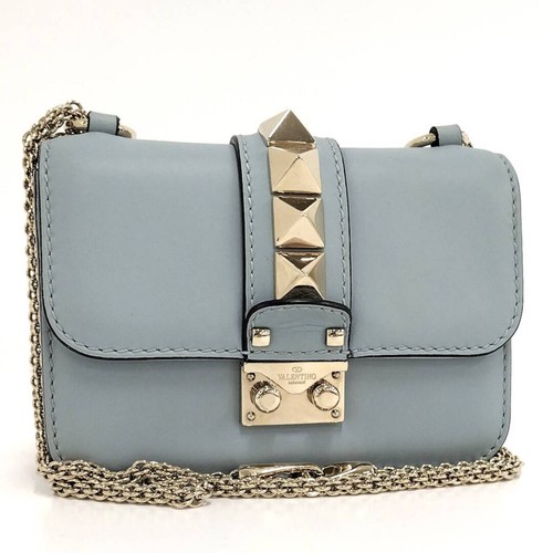 Valentino Rockstuds Shoulder Bag Leather Light Blue Used SKAI-0