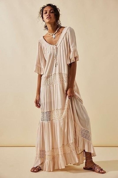 Women Free People Dress Beige Cotton 38 / M / 46 #7R9W
